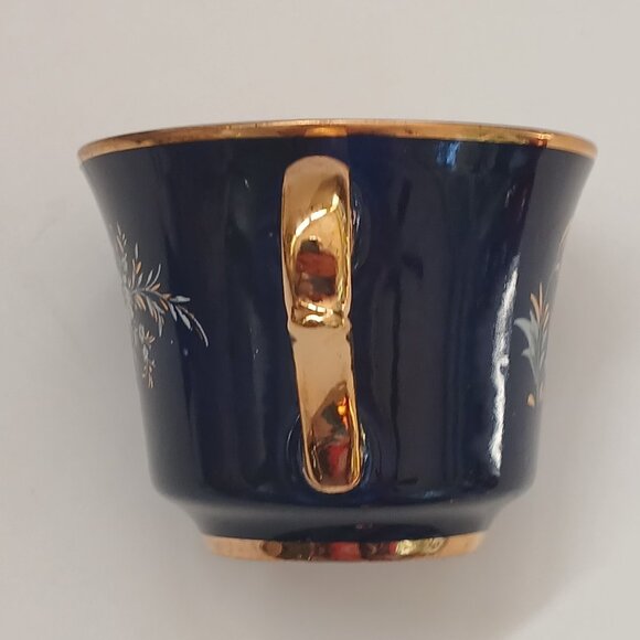 VTG Cobalt Blue Gold Interior Fine Porcelain Favolina 4 Cups & Saucers Poland - Picture 7 of 16